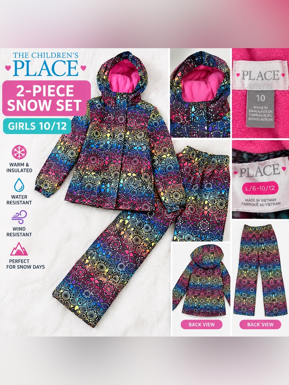 The Children’s Place Girls 10/12 Matching Snow Suit Jacket Pants Set